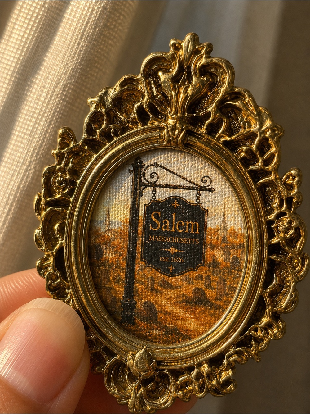 Tiny Framed Canvas Art in Ornate Frame | Salem Graveyard